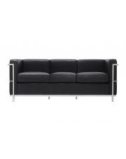 Sofa trzyosobowa SOFT LC2 czarna - włoska skóra naturalna, metal