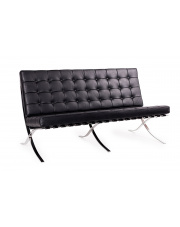 Sofa dwuosobowa BARCELON PRESTIGE PLUS czarna - włoska selekcjonowana skóra naturalna, stal