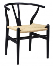 Krzesło WISHBONE czarne - drewno bukowe, naturalne włókno