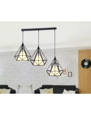 Lampa wisząca Diament x3 DL czarna oprawa loftowa z białymi kloszami